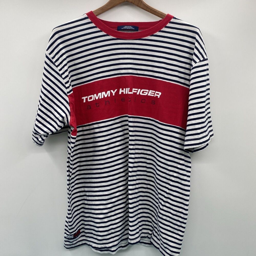 Tommy Hilfiger Sleep Gear Shirt Mens Large Red Blue White Stripe Athletics